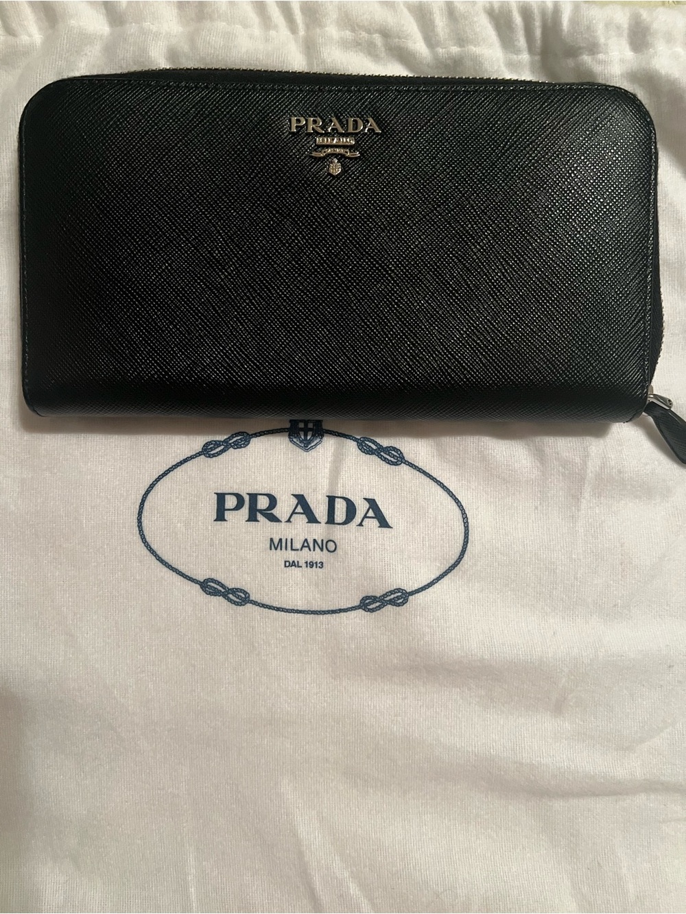 Prada Zip-Around Saffiano Leather Wallet in Black